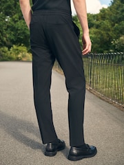 Black Slim Fit Smart Stretch Trousers With Internal Drawcord - Image 3 of 11