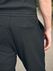 Black Slim Fit Smart Stretch Trousers With Internal Drawcord - Image 4 of 11