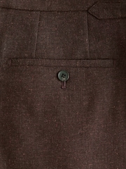 Brown Regular Fit Smart Wool Blend Trousers With Linen and Functional Side Adjusters - Image 12 of 14