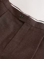 Brown Regular Fit Smart Wool Blend Trousers With Linen and Functional Side Adjusters - Image 13 of 14