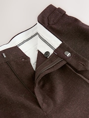 Brown Regular Fit Smart Wool Blend Trousers With Linen and Functional Side Adjusters - Image 14 of 14