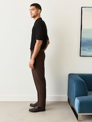 Brown Regular Fit Smart Wool Blend Trousers With Linen and Functional Side Adjusters - Image 4 of 14