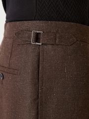 Brown Regular Fit Smart Wool Blend Trousers With Linen and Functional Side Adjusters - Image 6 of 14