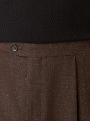 Brown Regular Fit Smart Wool Blend Trousers With Linen and Functional Side Adjusters - Image 7 of 14