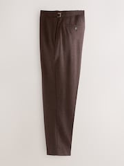 Brown Regular Fit Smart Wool Blend Trousers With Linen and Functional Side Adjusters - Image 9 of 14
