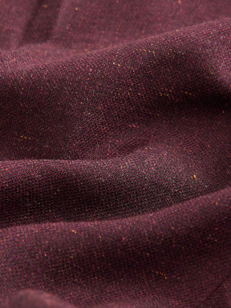 Buy Burgundy Red Regular Fit Smart Wool Blend Trousers With Linen - Main Image