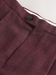 Burgundy Red Regular Fit Smart Wool Blend Trousers With Linen and Functional Side Adjusters - Image 11 of 14