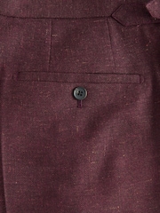 Burgundy Red Regular Fit Smart Wool Blend Trousers With Linen and Functional Side Adjusters - Image 12 of 14