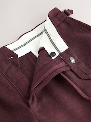 Burgundy Red Regular Fit Smart Wool Blend Trousers With Linen and Functional Side Adjusters - Image 14 of 14