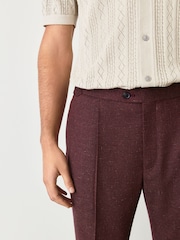 Burgundy Red Regular Fit Smart Wool Blend Trousers With Linen and Functional Side Adjusters - Image 5 of 14