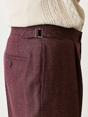 Burgundy Red Regular Fit Smart Wool Blend Trousers With Linen and Functional Side Adjusters - Image 6 of 14