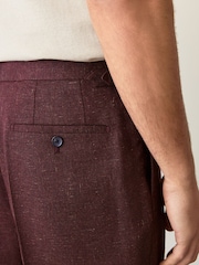 Burgundy Red Regular Fit Smart Wool Blend Trousers With Linen and Functional Side Adjusters - Image 7 of 14
