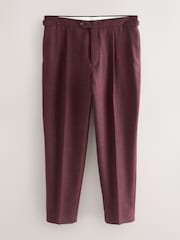 Burgundy Red Regular Fit Smart Wool Blend Trousers With Linen and Functional Side Adjusters - Image 8 of 14