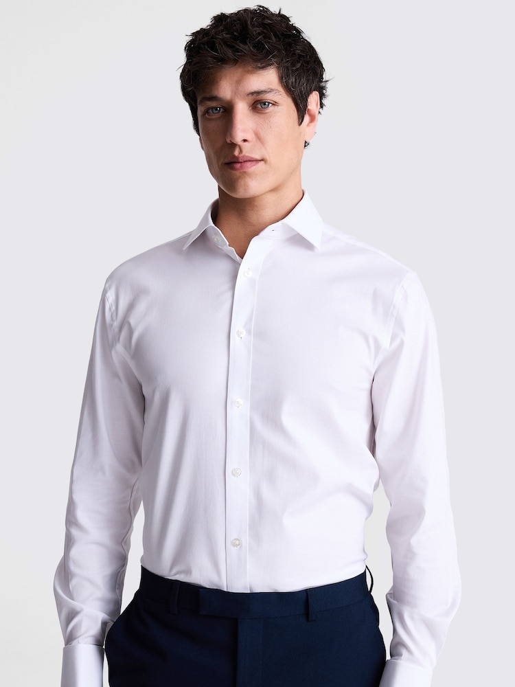 MOSS White Regular Fit Double Cuff Dobby Stretch Shirt - Image 1 of 5