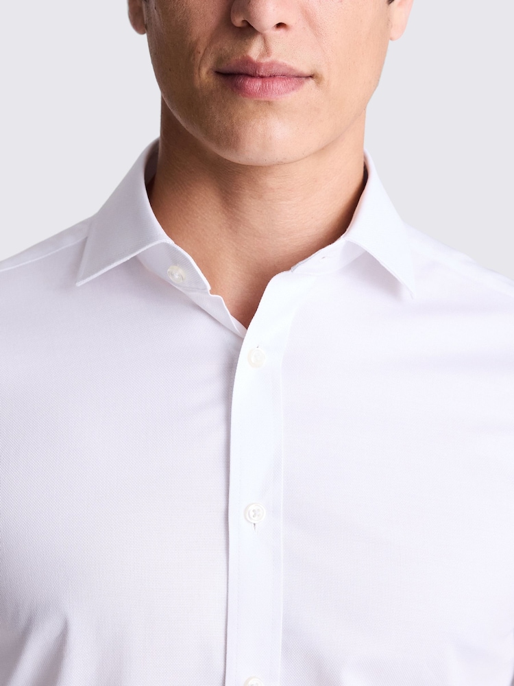 MOSS White Regular Fit Double Cuff Dobby Stretch Shirt - Image 2 of 5