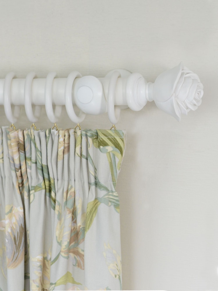 Laura Ashley White 40mm Wood Rose Curtain Pole - Image 1 of 2 Laura Ashley White 40mm Wood Rose Curtain Pole - Image 1 of 2