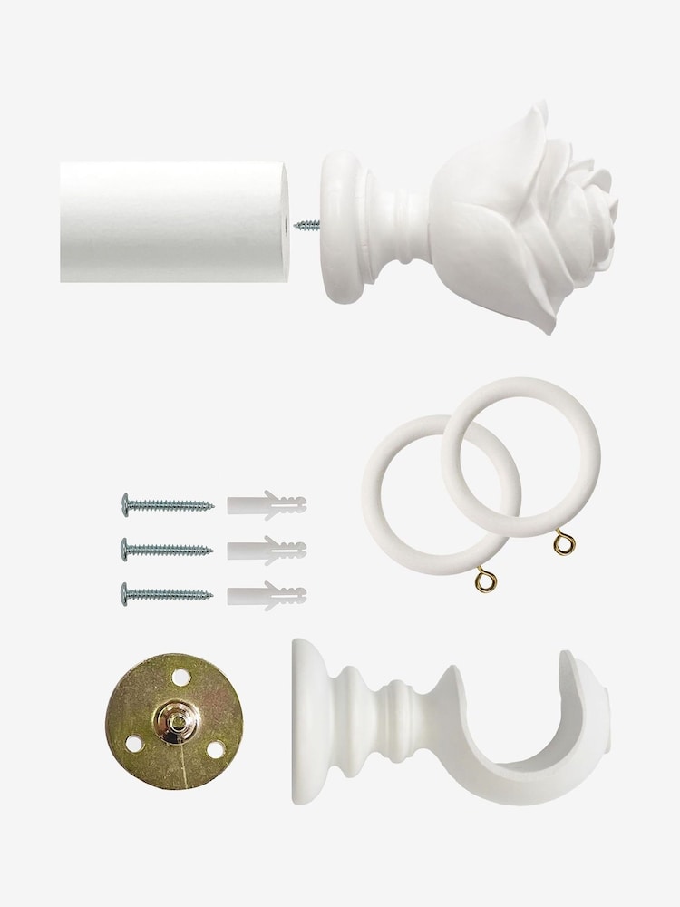 Laura Ashley White 40mm Wood Rose Curtain Pole - Image 2 of 2 Laura Ashley White 40mm Wood Rose Curtain Pole - Image 2 of 2