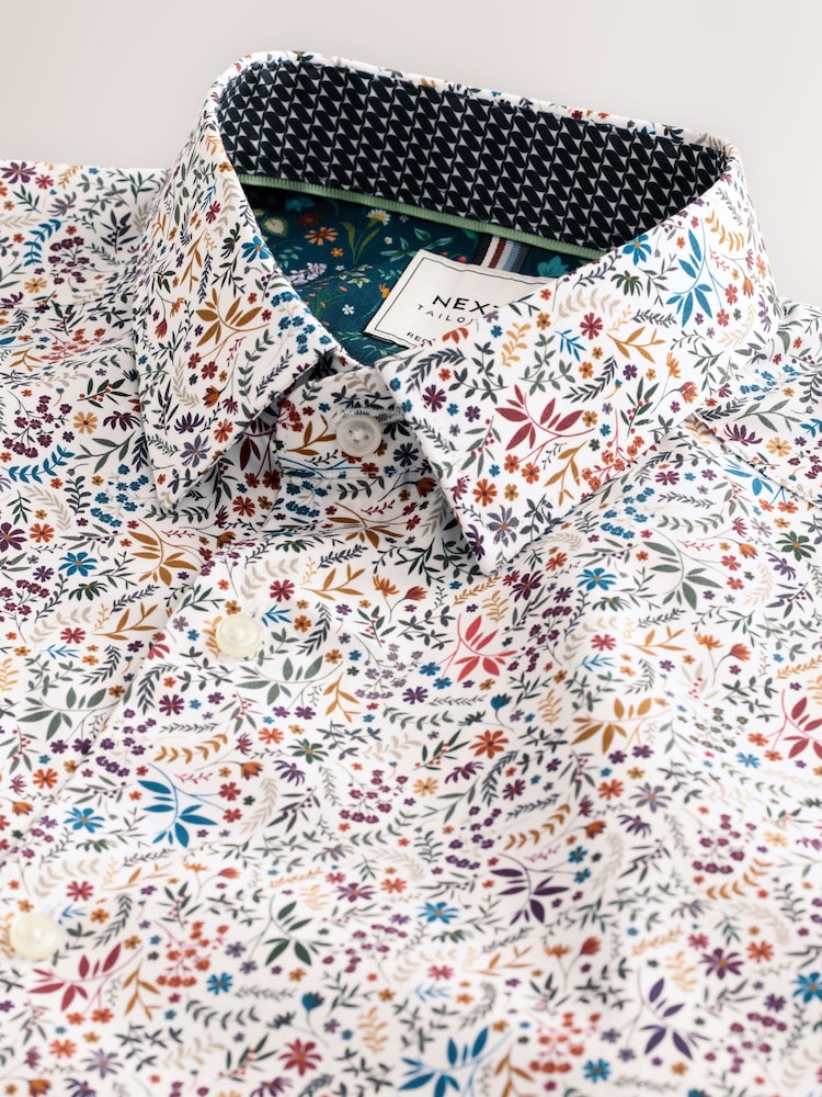 Multicolour Print Regular Fit 100% Cotton Single Cuff Formal Shirt - Image 2 of 3