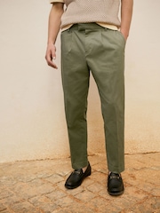 Sage Green Regular Tapered Fit Smart Cotton Chinos with Elasticated Back and Stretch - Image 2 of 5