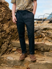 Navy Regular Tapered Fit Smart Cotton Chinos with Elasticated Back and Stretch - Image 13 of 16