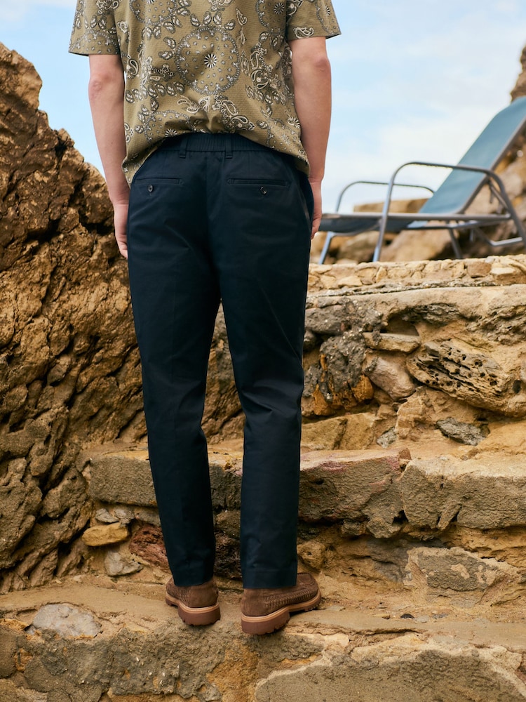 Navy Regular Tapered Fit Smart Cotton Chinos with Elasticated Back and Stretch - Image 16 of 16