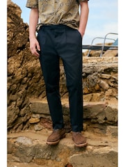 Navy Regular Tapered Fit Smart Cotton Chinos with Elasticated Back and Stretch - Image 3 of 16