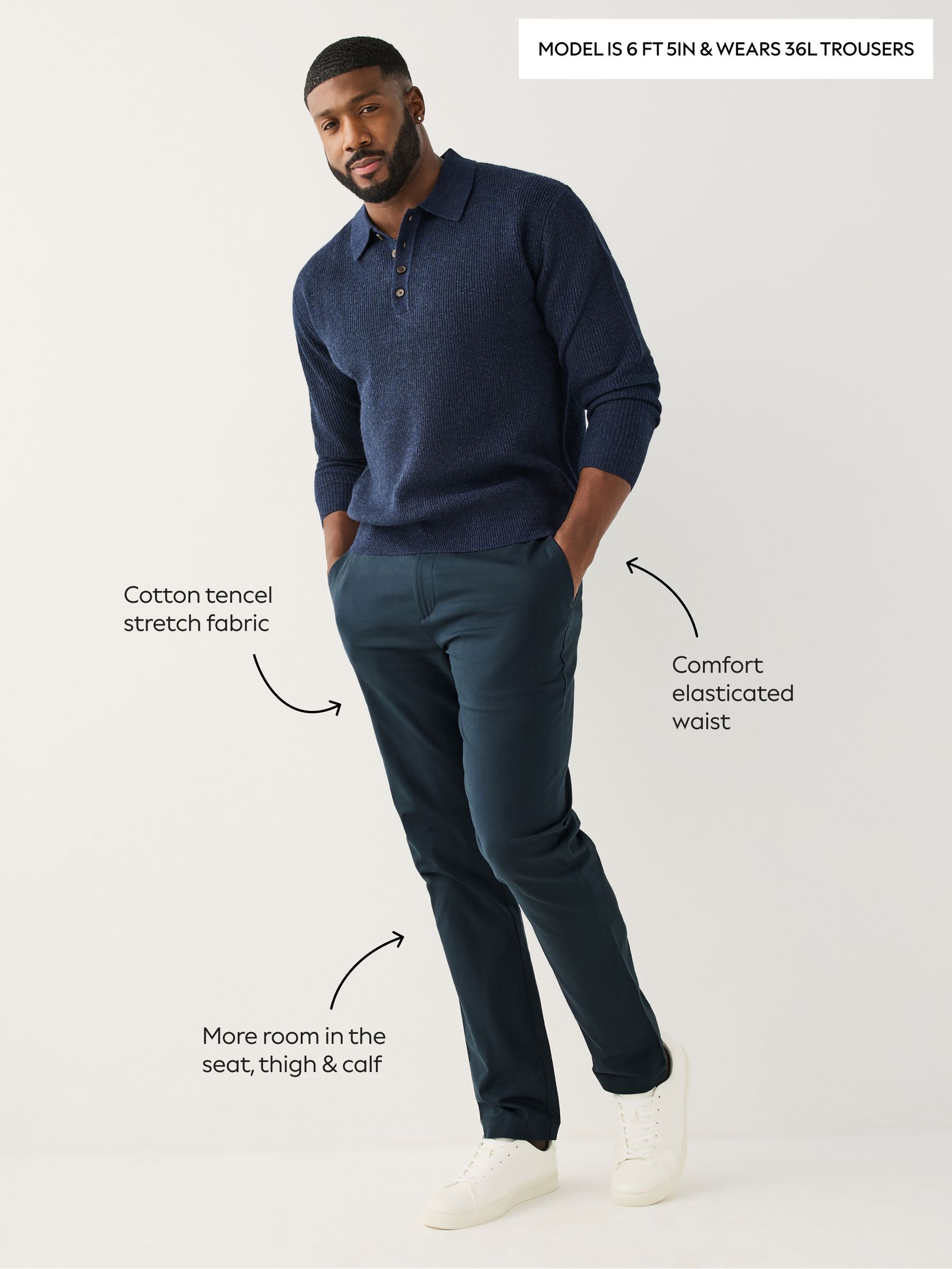 Buy Navy Muscle Fit Smart Cotton TENCEL™ Lyocell Blend Chinos With