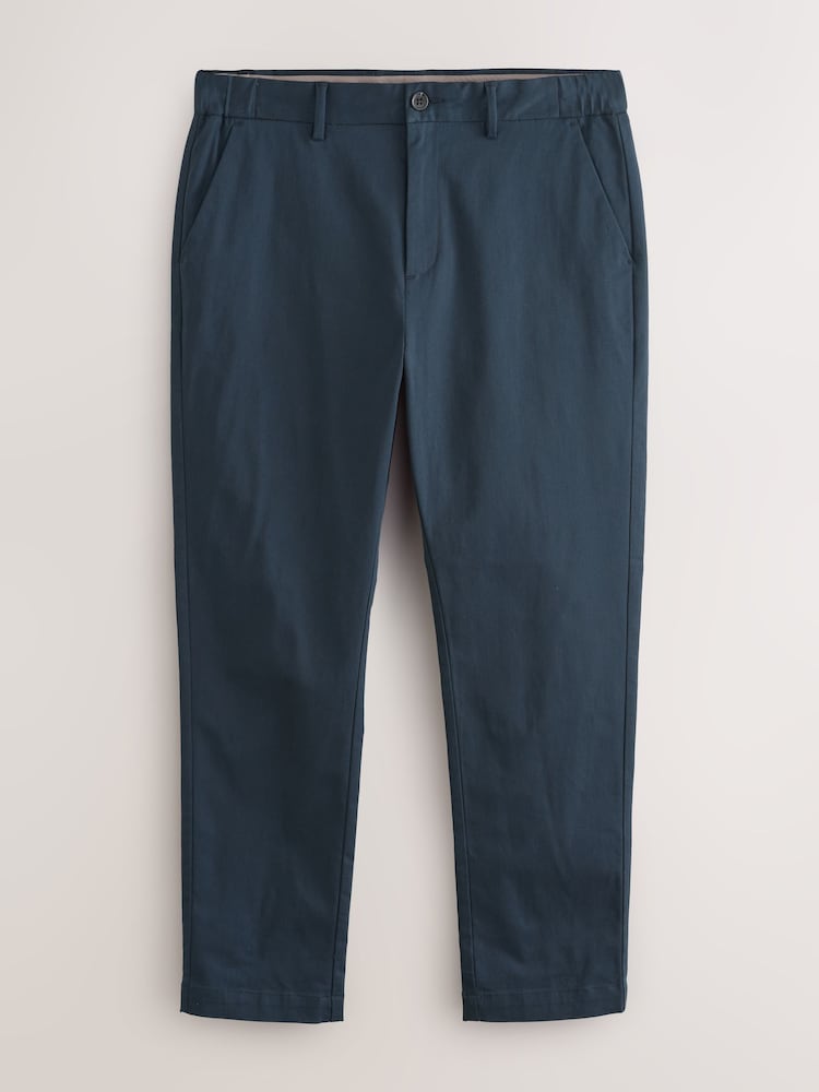 Navy Blue Slim Fit Smart Cotton Tencel Blend Chinos With Stretch - Image 1 of 5