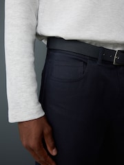 Navy Blue Straight Fit Smart Brushed Cotton TENCEL™ Lyocell Blend Chinos With Belt - Image 3 of 5