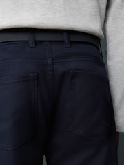 Navy Blue Straight Fit Smart Brushed Cotton TENCEL™ Lyocell Blend Chinos With Belt - Image 4 of 5