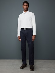 Navy Blue Straight Fit Smart Brushed Cotton TENCEL™ Lyocell Blend Chinos With Belt - Image 5 of 5
