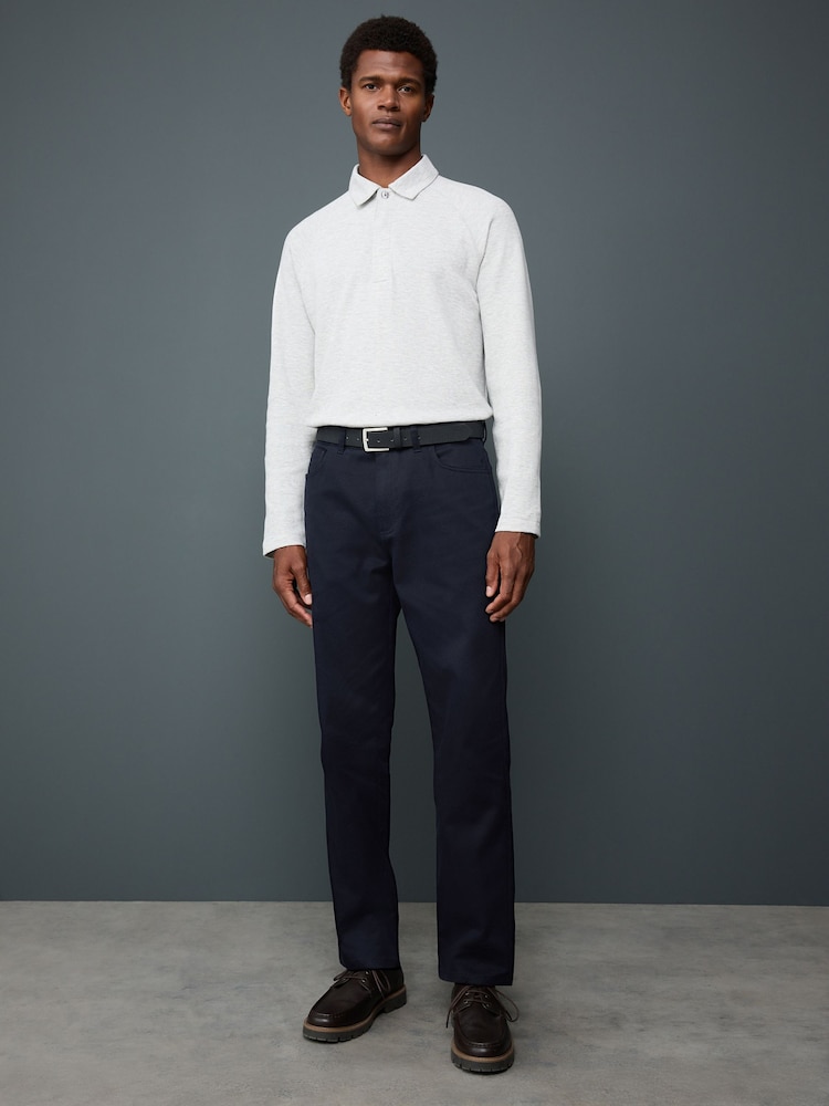 Navy Blue Straight Fit Smart Brushed Cotton TENCEL™ Lyocell Blend Chinos With Belt - Image 5 of 5