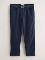 Navy Blue Straight Fit Smart Brushed Cotton TENCEL™ Lyocell Blend Chinos With Belt - Image 7 of 10