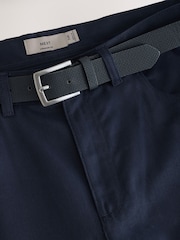Navy Blue Straight Fit Smart Brushed Cotton TENCEL™ Lyocell Blend Chinos With Belt - Image 9 of 10