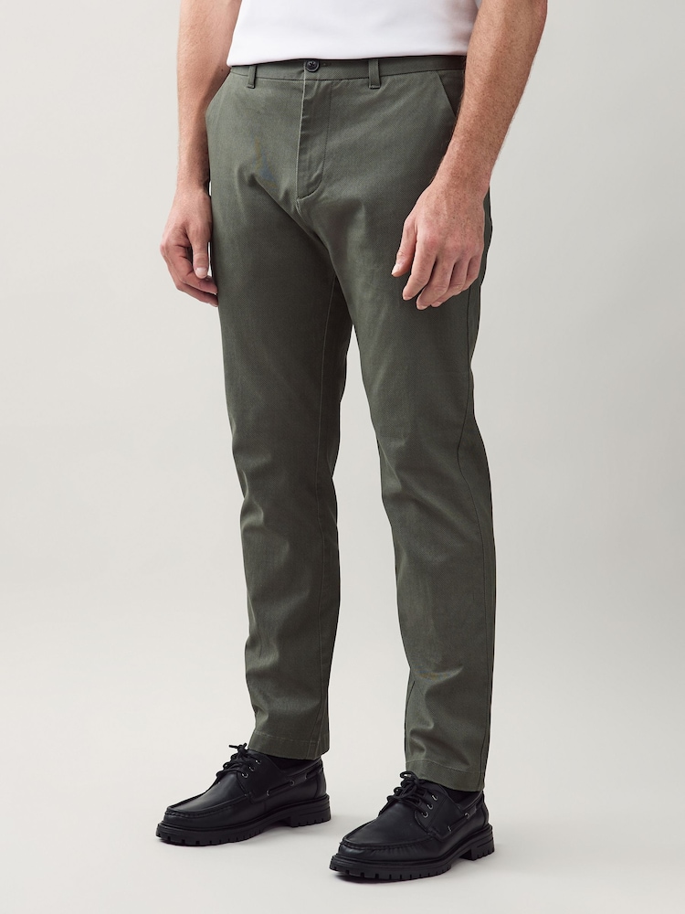 Green Slim Fit Stretch Printed Soft Touch Chino Trousers - Image 1 of 5 Green Slim Fit Stretch Printed Soft Touch Chino Trousers - Image 1 of 5