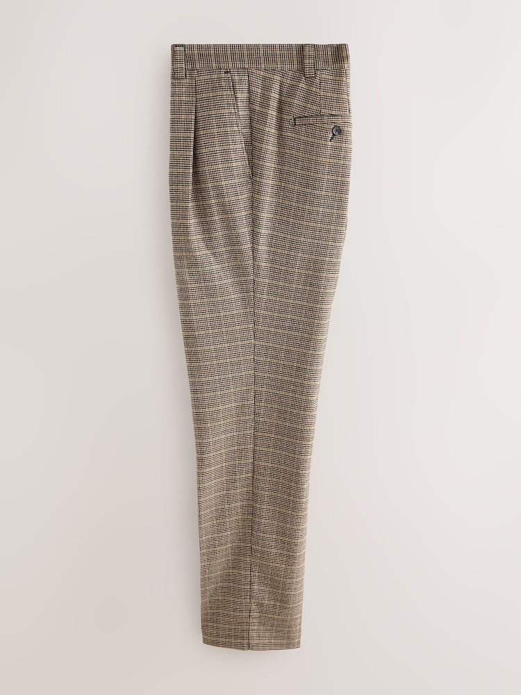 Marrón/amarillo - Pantalones de vestir de corte recto con plisado doble de cuadros - Imagen 2 de 5