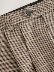 Marrón/amarillo - Pantalones de vestir de corte recto con plisado doble de cuadros - Imagen 4 de 5