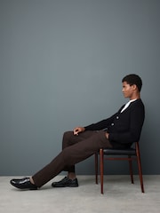 Brown Straight Fit Smart Brushed Cotton TENCEL™ Lyocell Blend Chinos With Belt - Image 3 of 5
