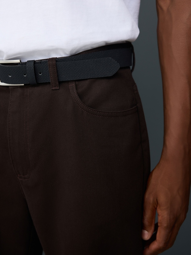 Brown Straight Fit Smart Brushed Cotton TENCEL™ Lyocell Blend Chinos With Belt - Image 5 of 5