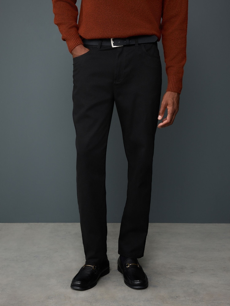 Charcoal Grey Straight Fit Smart Brushed Cotton TENCEL™ Lyocell Blend Chinos With Belt - Image 1 of 4