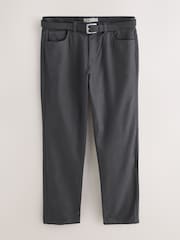Charcoal Grey Straight Fit Smart Brushed Cotton TENCEL™ Lyocell Blend Chinos With Belt - Image 6 of 9