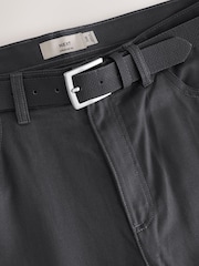 Charcoal Grey Straight Fit Smart Brushed Cotton TENCEL™ Lyocell Blend Chinos With Belt - Image 8 of 9