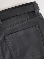 Charcoal Grey Straight Fit Smart Brushed Cotton TENCEL™ Lyocell Blend Chinos With Belt - Image 9 of 9