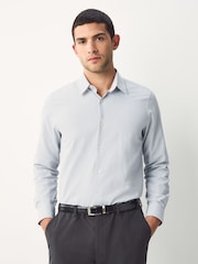 Grey Regular Fit Long Sleeve SIngle Cuff Cotton Rich Trimmed Textured Shirt - Image 1 of 8
