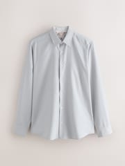 Grey Regular Fit Long Sleeve SIngle Cuff Cotton Rich Trimmed Textured Shirt - Image 6 of 8
