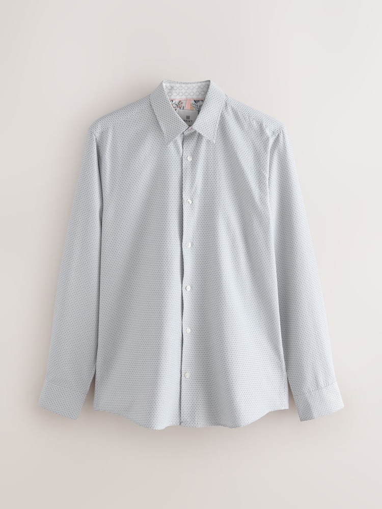 Grey Regular Fit Long Sleeve SIngle Cuff Cotton Rich Trimmed Textured Shirt - Image 6 of 8