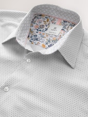Grey Regular Fit Long Sleeve SIngle Cuff Cotton Rich Trimmed Textured Shirt - Image 7 of 8