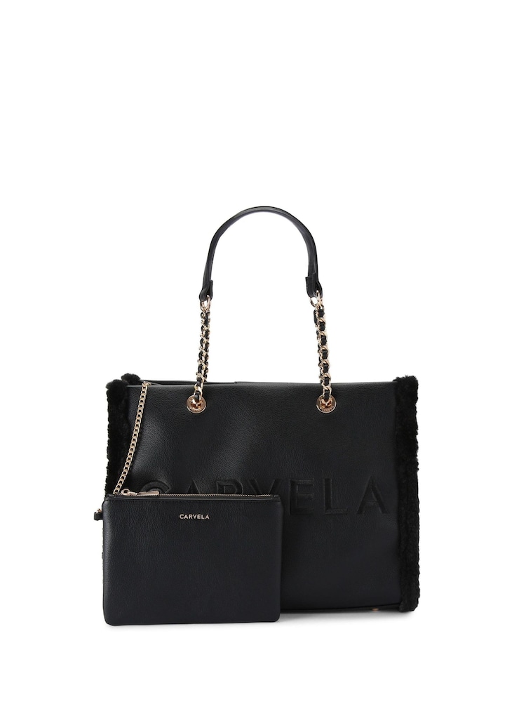 Carvela Frame Faux Fur Black Tote Bag - Image 1 of 4