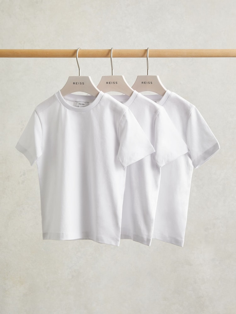 Reiss White Honor 3 Pack Cotton Crew-Neck T-Shirts 3 Pack - Image 1 of 4