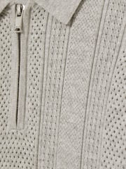 Reiss Grey Melange Texas 3-9 yrs Textured-Knit Half-Zip Polo Shirt - Image 4 of 4